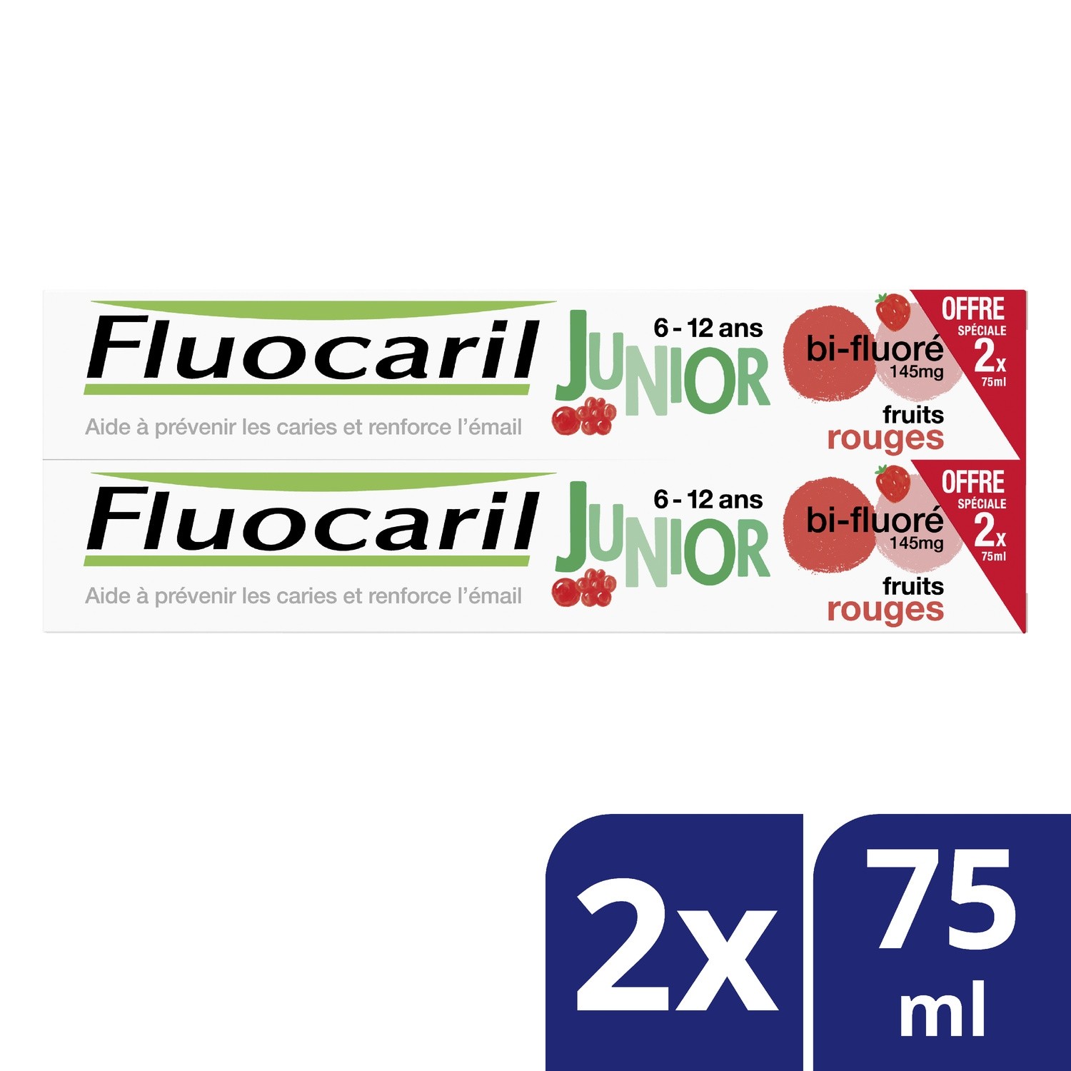 Dentifrice gel Junior 6-12 ans Fruits rouges 75 ml lot de 2 - FLUOCARIL