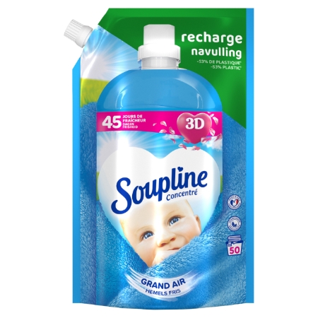 Grand Air éco-recharge assouplissant concentré 3D 45 jours de fraîcheur 50 lavages - SOUPLINE