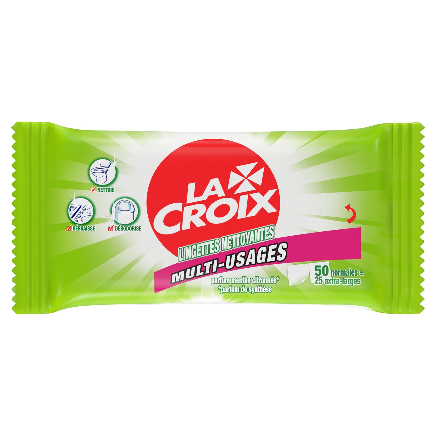Lingettes nettoyantes multi-usages, 50 normales et 25 extra-larges - LA CROIX