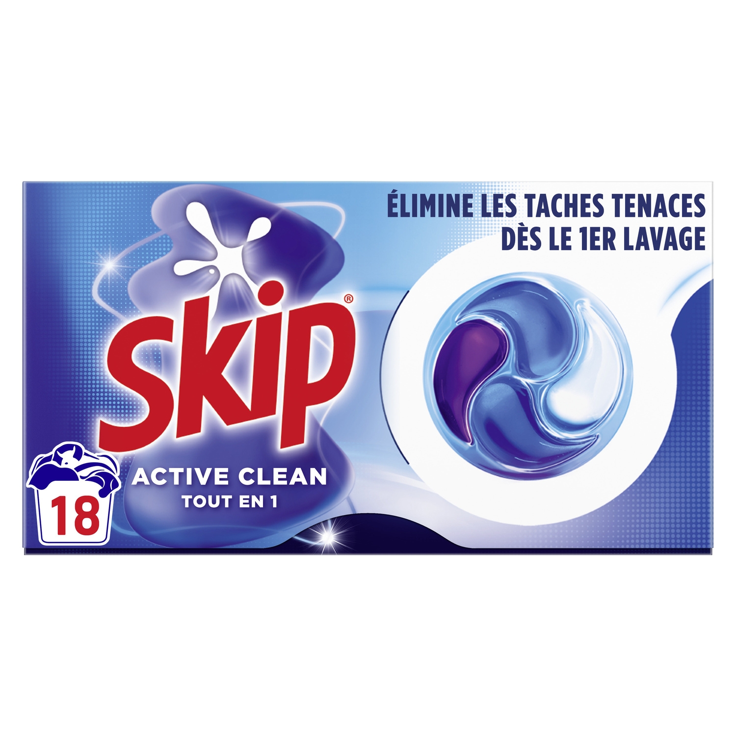 Lessive en capsules Active Clean tout en 1, x18 - SKIP