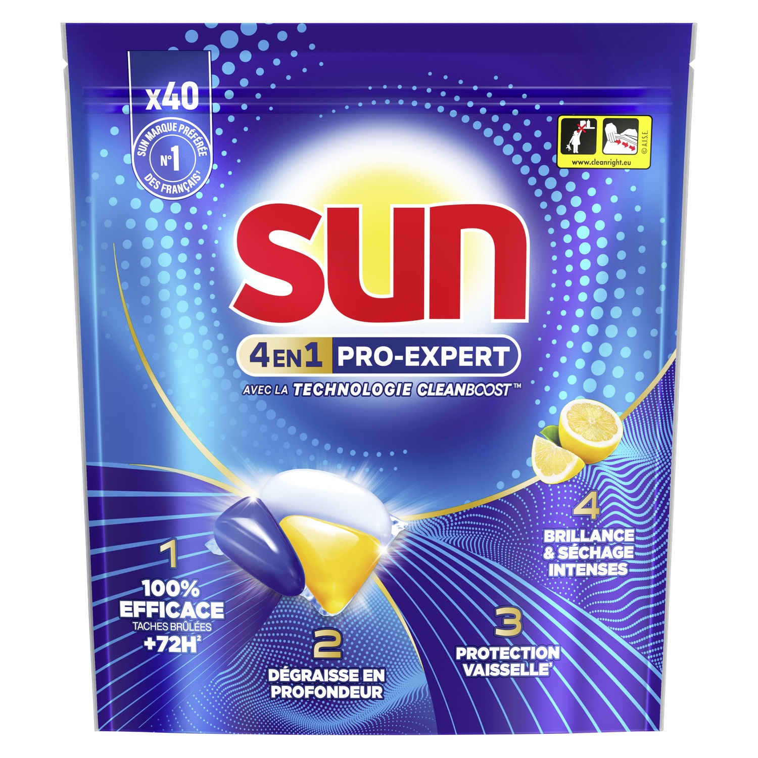 Capsules lave-vaisselle 4 en 1 Pro-Expert citron, x40 - SUN