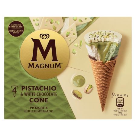 مخاريط مثلجة بالفستق والشوكولاتة البيضاء x4، 260 g - MAGNUM