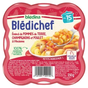 Plat bébé dès 15 mois émincé de pomme de terre; champignon & poulet Blédichef la barquette de 250g - BLÉDINA