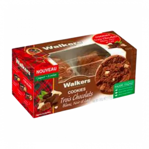 Walkers Cookies 3 Chocolats - Lait Noir & Blanc 150gr Cx12