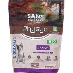 Croquettes pour chaton sans céréales Bio 600g - PHYSYO
