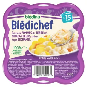 Plato para bebés a partir de 15 meses patatas trituradas y coliflor; Blédichef crema estilo bechamel 250g - BLÉDINA