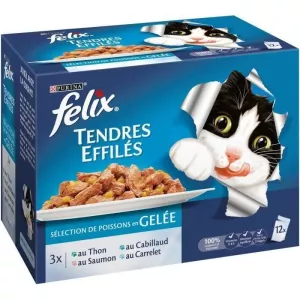 Effilés en gelée pour chat adulte sélection poissons x12 - PURINA FELIX