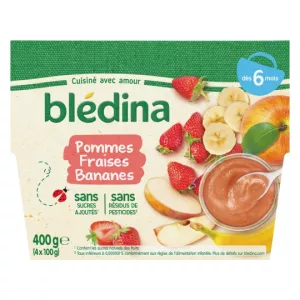 Compotes bébé dès 6 mois; pomme; fraise; banane 4x100 g - BLÉDINA