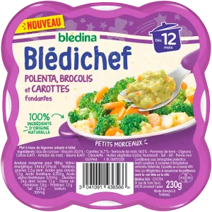 Comidas para bebés a partir de 12 meses Blédichef Polenta; brócoli y zanahorias tiernas 230g - BLEDINA