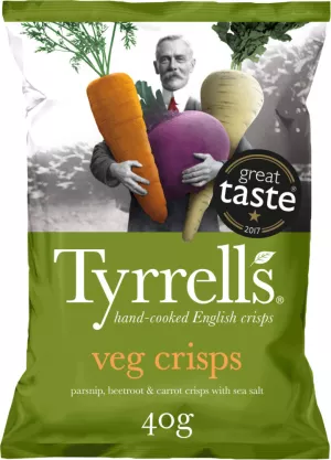 Chips de Legumes Betterave Panais Carotte Avec Une Pince de Sel de Mer, 40g  - TYRRELLS