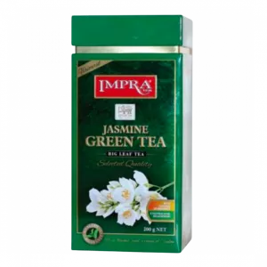 Impra,  Green Tea, Flavoured Jasmine âwith Natural Piecesâ Big Leaf, 200gx6, Square Metal Caddy