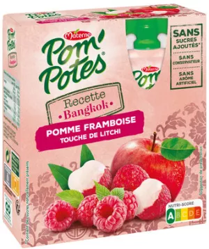 Compote Gourdes Bangkok Pomme Framboise Touche de Litchi 4x90g - POM' POTES