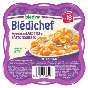 Plat bébé dès 18 mois farandole de carottes et pâtes coquilles Blédichef 2x200g - BLÉDINA
