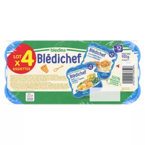 Piattino per bambini dai 12 mesi Purè di spinaci e salmone del Pacifico / Petite Ratatouille e Blédichef di pesce 4x230g - BLÉDINA