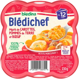 Plat bébé dès 12 mois mijoté de carottes, pomme de terre et boeuf Blédichef 2x230g - BLÉDINA