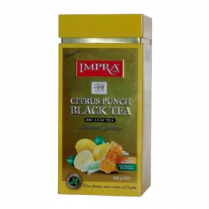 Impra,  Black Tea, Flavoured Citrus Punch âwith Natural Piecesâ Big Leaf,  200gx6, Square Metal Caddy