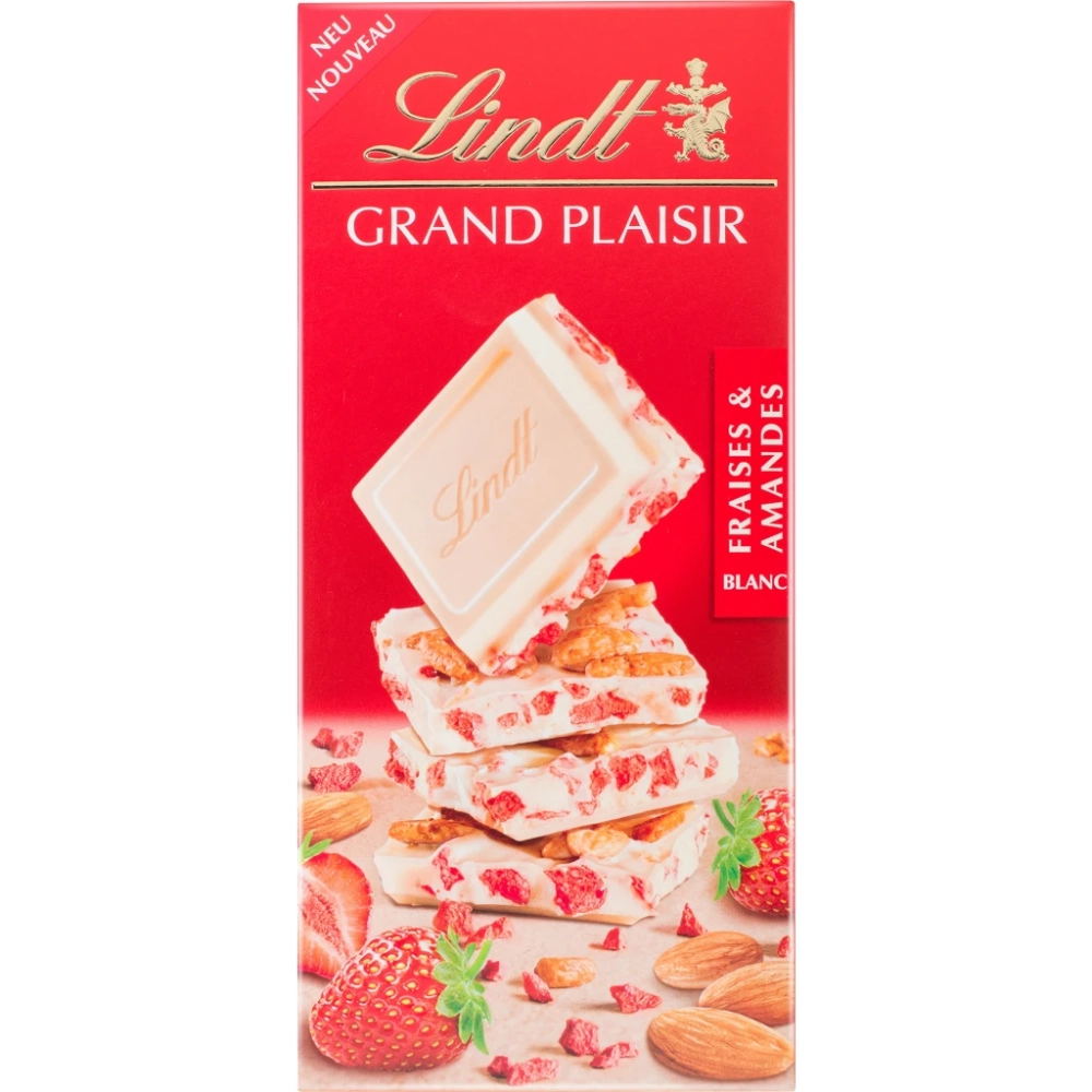 Tablette De Chocolat  Grand Plaisir Blanc Fraise Amande  150 G - LINDT