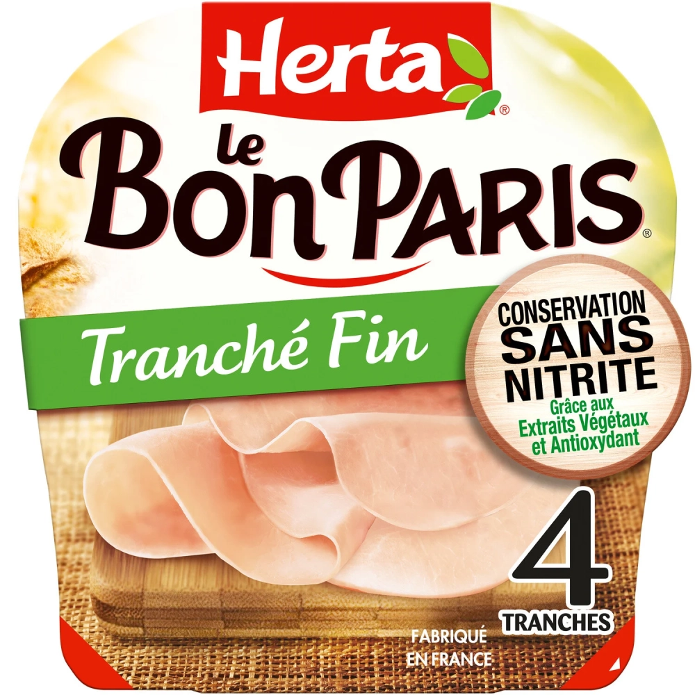 Jambon Le Bon Paris Tranché Fin Conservation Sans Nitrite x4tr 120g - HERTA