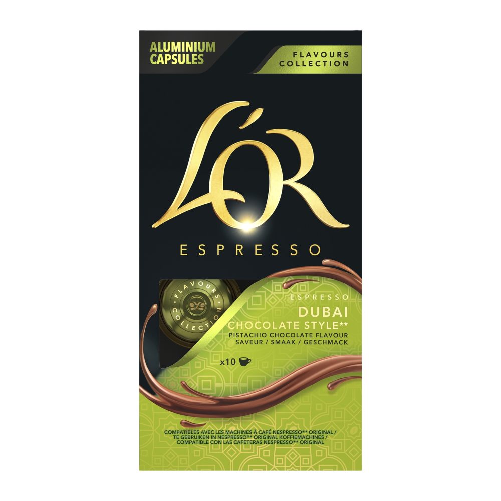 Capsules de café Espresso Dubai Chocolate Style saveur pistache-chocolat, 10 capsules compatibles Nespresso - L'OR